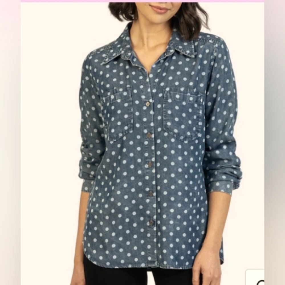 ❤️HP! Kut From The Kloth | Polka Dot Button Down Chambray Shirt Small